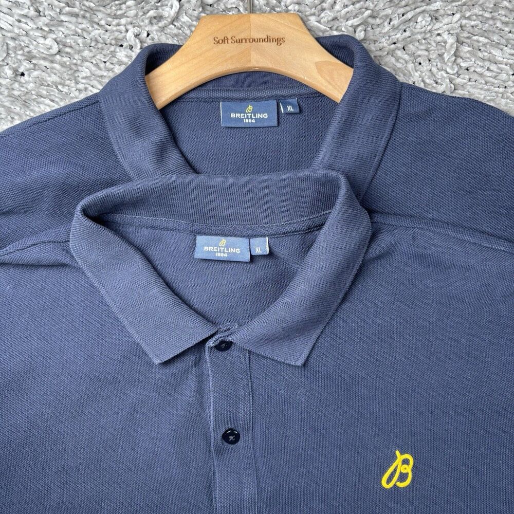 Breitling Polo Shirt Lot of Two Mens XL Navy Blue Short Sleeve Organic Cotton